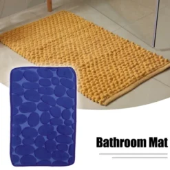 Unique Bargains Cobblestone Pattern Bathroom Rugs Polyester Bath Mat Machine Washable Dark Blue 80x50cm