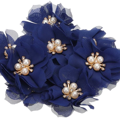 Unique Bargains Rhinestone Pearl Chiffon Flower For DIY Craft Wedding Party 10 Pcs - Image 5