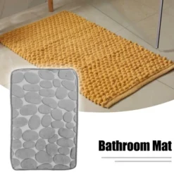 Unique Bargains Cobblestone Pattern Bathroom Rugs Polyester Bath Mat Machine Washable Gray 80x50cm