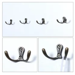 Unique Bargains DIY Wall Bedroom Robe Coat Zinc Alloy Dual Hooks Bronze Tone 5 Pcs