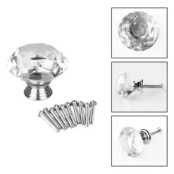 Unique Bargains Diamond Shaped Crystal Glass Drawer Handle Cabinet Knobs