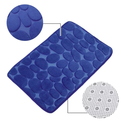 Unique Bargains Cobblestone Pattern Bathroom Rugs Polyester Bath Mat Machine Washable Dark Blue 80x50cm - Image 2