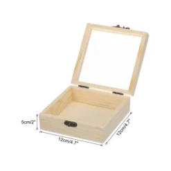 Unique Bargains Unfinished Small DIY Keepsake Wooden Display Box With Hinged Lid