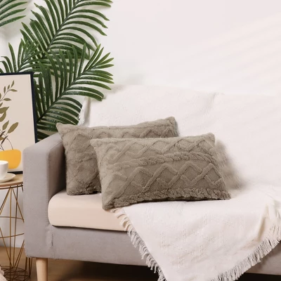 Unique Bargains Short Plush Throw Solid Geometric Soft Pillow Covers 2 Pcs - Image 5