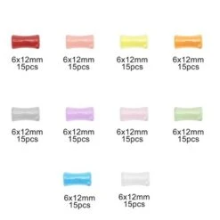 Unique Bargains 6x12mm Bamboo Shape Glass Beads For Bracelets For Bracelet Making DIY Crafts Assorted Color 150Pcs