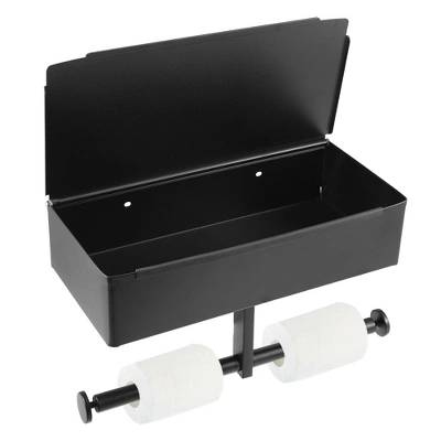 Unique Bargains Wall-Mount For Kitchen Bathroom Toilet Double Roll Tissue Holder Black 1 Pcs - Image 4