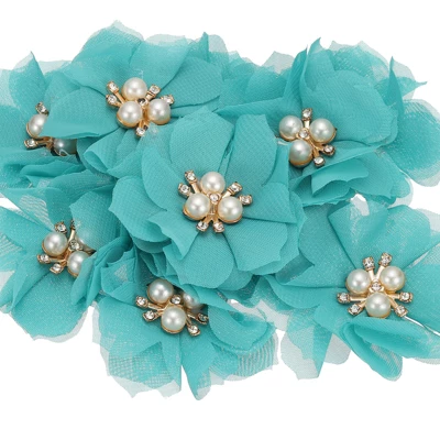 Unique Bargains Rhinestone Pearl Chiffon Flower For DIY Craft Wedding Party 10 Pcs - Image 11