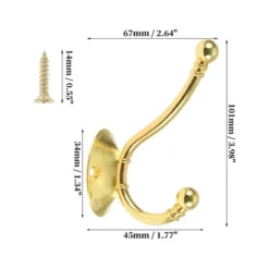 Unique Bargains Vintage Clothes Hooks 3.98"x1.34"x2.64" Gold Tone 4 Pcs