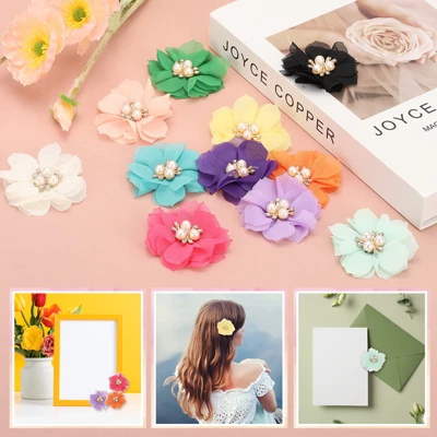 Unique Bargains Rhinestone Pearl Chiffon Flower For DIY Craft Wedding Party 10 Pcs - Image 4