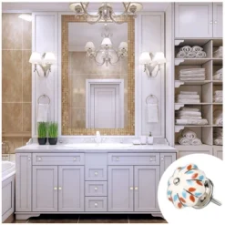 Unique Bargains Hand Painted Ceramic Door Wardrobe Cupboard Cabinet Knobs