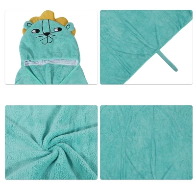 Unique Bargains Soft Absorbent Coral Fleece Hooded Towel For Bathroom Classic Design 53"x31" Light Green 1 Pc - Image 2