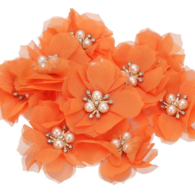 Unique Bargains Rhinestone Pearl Chiffon Flower For DIY Craft Wedding Party 10 Pcs - Image 14
