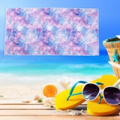 Unique Bargains Soft Absorbent Beach Towel Classic Design Purple 59"x30" For Beach 1 Pcs