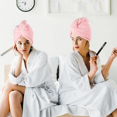 Unique Bargains Soft Hair Towel Wrap Drying Cap Coral Fleece For Wet Long Thick Curly Hair 9.84x27.56 Inch 2 Pcs