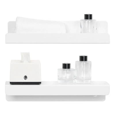 Unique Bargains Bathroom Bedroom Living Room Kitchen Room Acrylic Wall Display Shelf White - Image 2