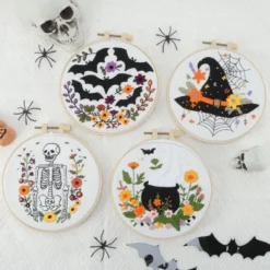 Unique Bargains Halloween Embroidery Kit White Black 1 Set