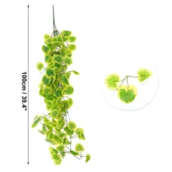 Unique Bargains Fake Vines Faux Greenery Leaves 39.4" Green Yellow 2 Pcs