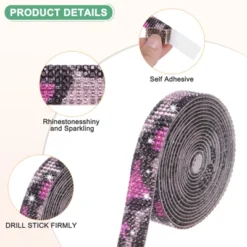 Unique Bargains Rhinestone Pink Leopard Flexible Durable Ribbon 0.5/1.1 Inch X 2 Yards 2 Rolls