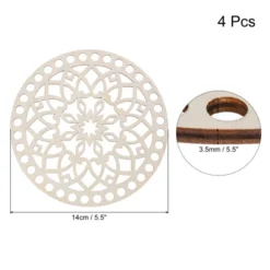 Unique Bargains Unfinished Wood Smooth Pre-Drilled Crochet Basket Base 5.5 Inch 4 Pcs