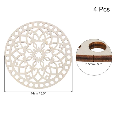 Unique Bargains Unfinished Wood Smooth Pre-Drilled Crochet Basket Base 5.5 Inch 4 Pcs