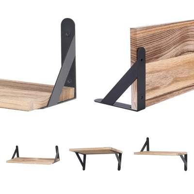 Unique Bargains Wooden Floating Wall-Mounted Shelves For Bathroom Bedroom 4 Pcs