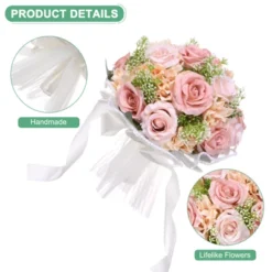 Unique Bargains Wedding Artificial Bouquet Silk Ribbon Bridal Bouquet 1 Pc