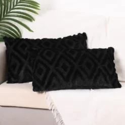 Unique Bargains Shaggy Plush Faux Fur Throw Patterned Pillow Covers 2 Pcs