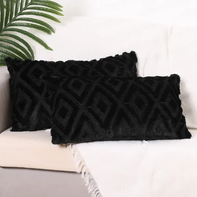 Unique Bargains Shaggy Plush Faux Fur Throw Patterned Pillow Covers 2 Pcs