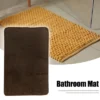 Unique Bargains Solid Color Pattern Bathroom Rugs Polyester Bath Mat Machine Washable Brown 80x50cm