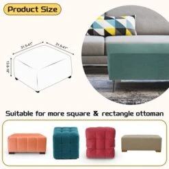 Unique Bargains Square Jacquard Ottoman Slipcover With Elastic Bottom For Furniture Protector