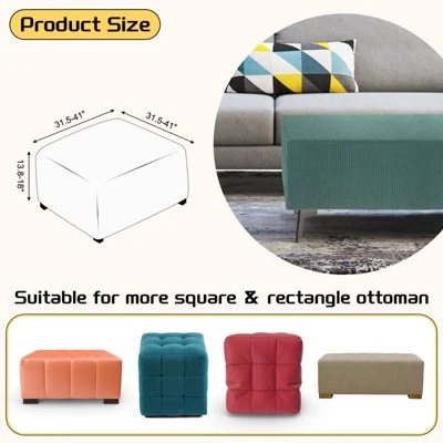 Unique Bargains Square Jacquard Ottoman Slipcover With Elastic Bottom For Furniture Protector