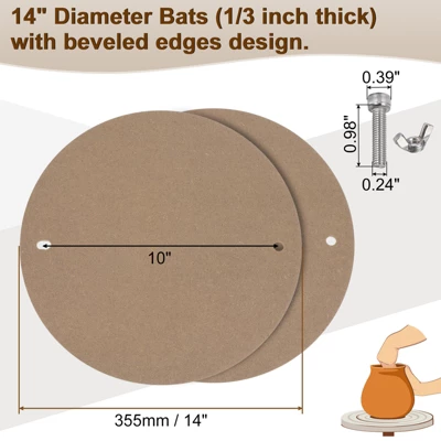 Unique Bargains Round Pre Pin Holes Apart With 304 Stainless Steel Pin Wood Pottery Wheel Bat - Image 2