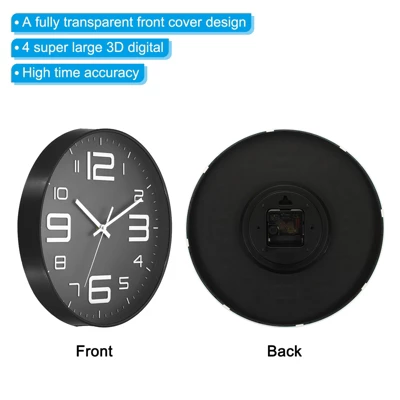 Unique Bargains Decorative Silent Non-Ticking Sweep Movement 3D Numbers Wall Clock 12 Inch - Image 3