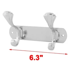Unique Bargains Family 2 Hooks Wall Mounted Towel Clothes Rack Hooks And Hangers Silver Tone 1 Pc