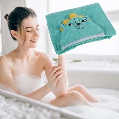 Unique Bargains Soft Absorbent Coral Fleece Hooded Towel For Bathroom Classic Design 53"x31" Light Green 1 Pc - Image 5