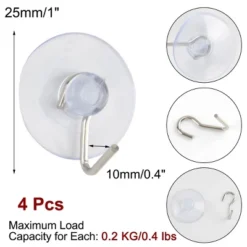Unique Bargains Removable Vacuum Suction Cup Hooks 1" Diameter Clear 4 Pcs