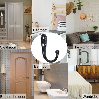 Unique Bargains Bathroom Robe Coat Towel Zinc Alloy Wall Hooks Black 6 Pcs - Image 3