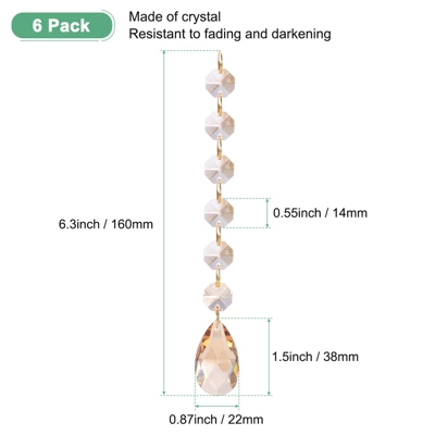 Unique Bargains Crystal Teardrop Octagon Beads Shiny Glass Pendants 6 Pcs