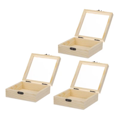 Unique Bargains Decoration Storage DIY Craft Unfinished Wooden Display Boxes With Lids 3 Pcs - Image 4
