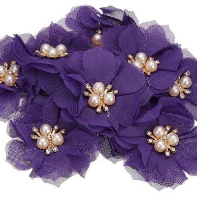 Unique Bargains Rhinestone Pearl Chiffon Flower For DIY Craft Wedding Party 10 Pcs - Image 8