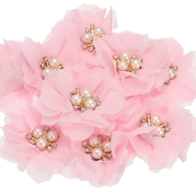 Unique Bargains Rhinestone Pearl Chiffon Flower For DIY Craft Wedding Party 10 Pcs - Image 16
