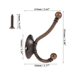 Unique Bargains Vintage Clothes Hooks Door Hooks 3.98"x1.34"x2.64" Bronze Tone 4 Pcs