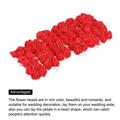 Unique Bargains Mini DIY Craft Decoration Artificial Rose Flower Head 72 Pcs Red - Image 3