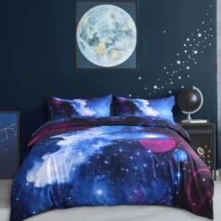 Unique Bargains 100% Polyester All-Season 3D Printed Galaxies Duvet Cover Sets 4 Pcs