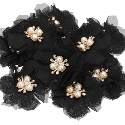 Unique Bargains Rhinestone Pearl Chiffon Flower For DIY Craft Wedding Party 10 Pcs - Image 7