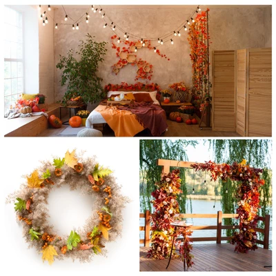Unique Bargains Wedding Party Thanksgiving Halloween Decoration Fall Maple Artificial Leaves Purple 200 Pcs - Image 3