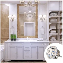 Unique Bargains Hand Painted Ceramic Door Wardrobe Cabinet Knobs 1.6 Inch Blue 1 Pc