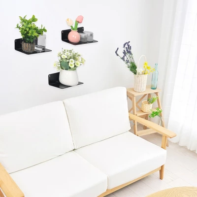 Unique Bargains Bathroom Bedroom Kitchen Acrylic Wall Floating Shelves 9" X 4" 3 Pcs - Image 5