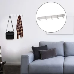 Unique Bargains Aluminum Alloy Mounted 5 Hooks Towel Bag Rack Hooks And Hangers Silver Tone 1 Pc