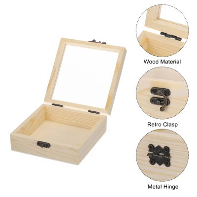 Unique Bargains Decoration Storage DIY Craft Unfinished Wooden Display Boxes With Lids 3 Pcs - Image 2